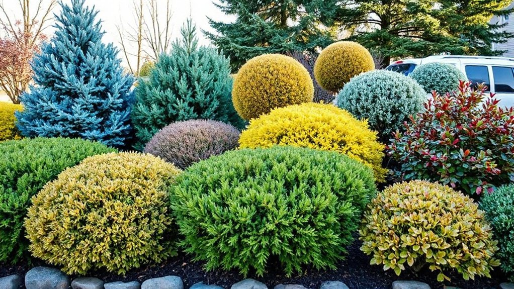 colorful evergreens provide year round interest