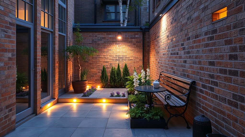 layered evening courtyard lighting